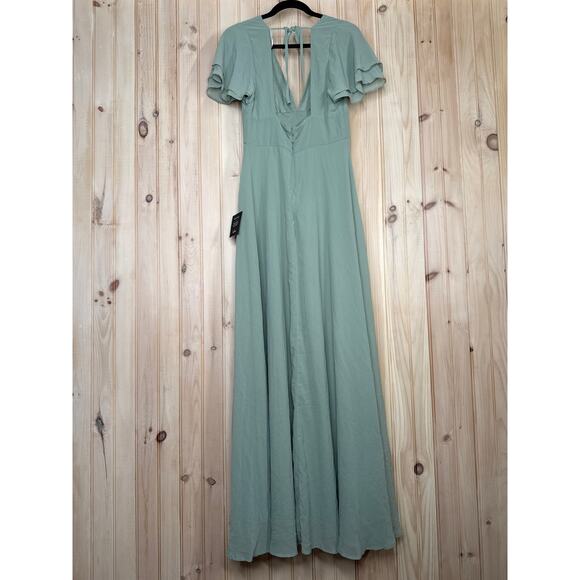 NWT Lulus Promise Of Love Sage Brush Flutter Sleeve Maxi Dress Bridesmaid Size M - Picture 6 of 8